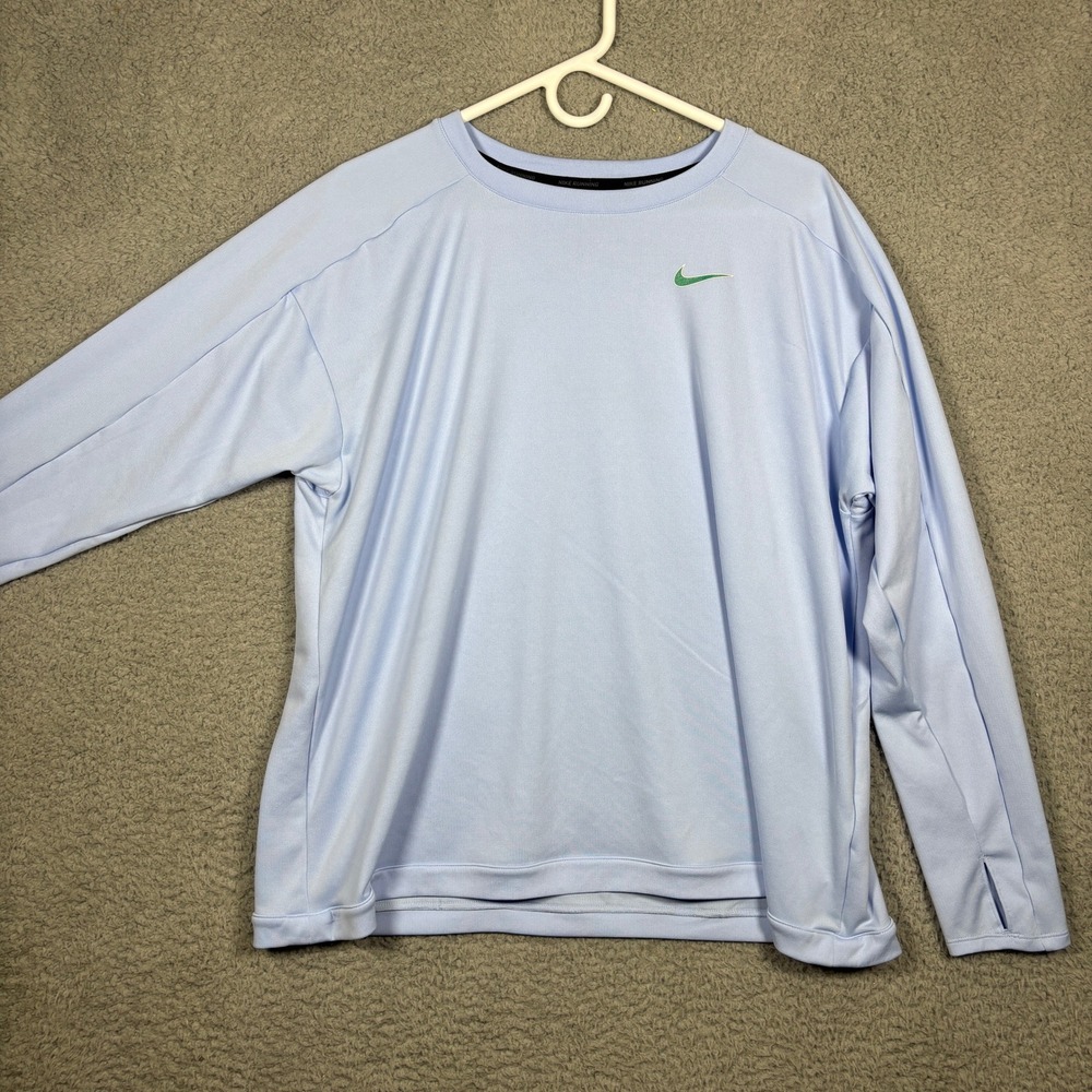 Nike Running Dri-FIT Long Sleeve Shirt Mens 1X Light Blue Green Graphic Logo